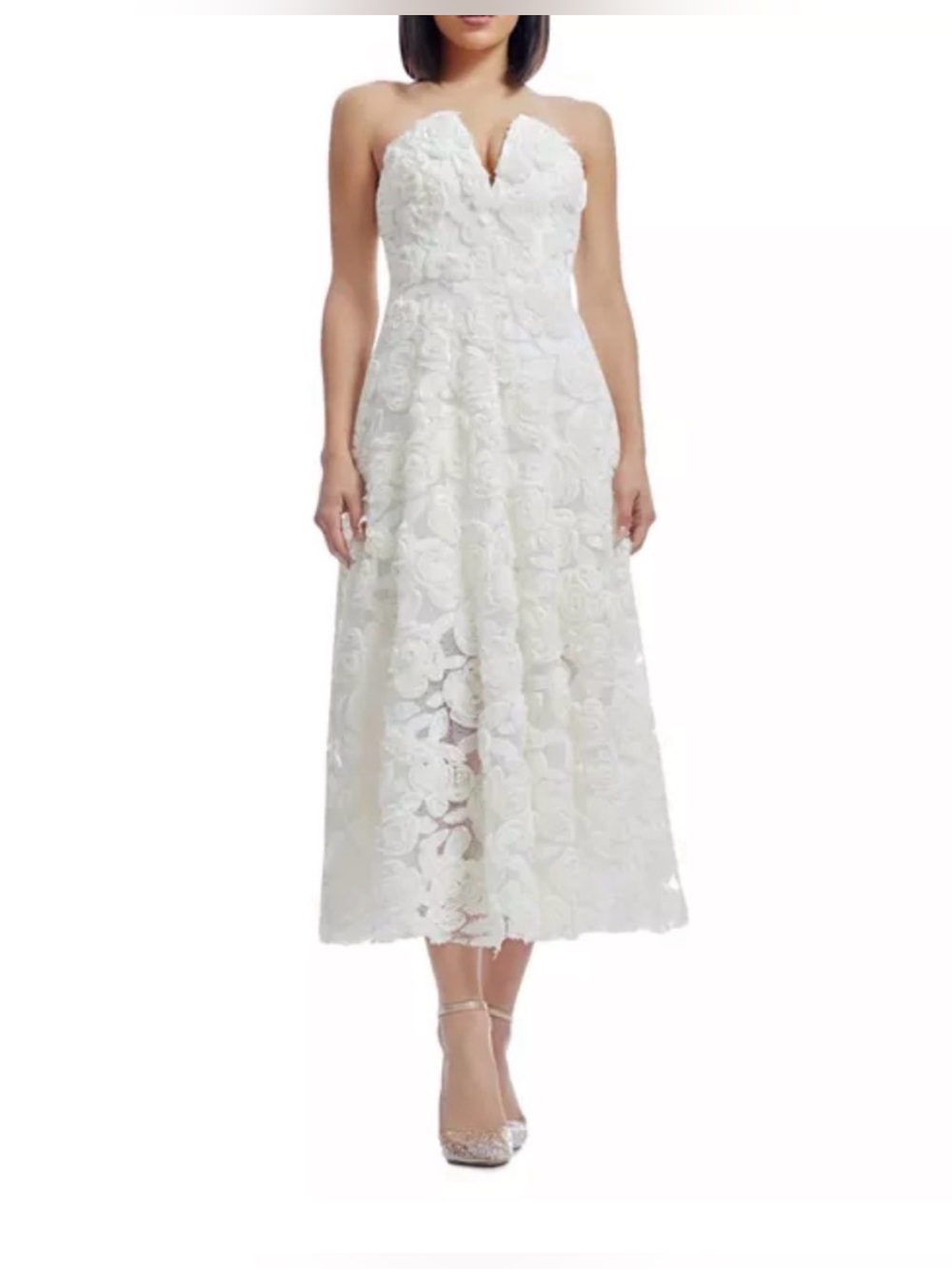 Dress the Population Strapless Ivory Floral Appliqué Fit-and-Flare Dress